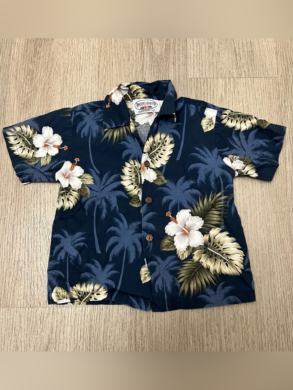 Pacific Legend Navy Hawaiian Button-Front Camp Kids' Shirt 4T Made in Hawaii